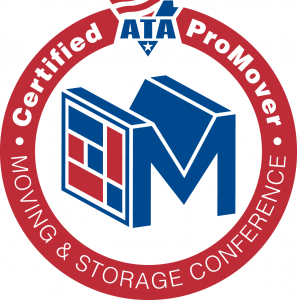 Badge from the American Trucking Association reading: Certified ProMover. Moving & Storage Conference